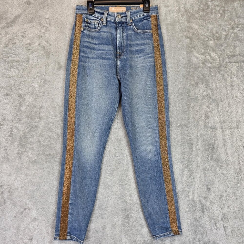 7 For All Mankind Jeans Womens 25 High Waist Ankle Skinny Luxe Vintage Gold